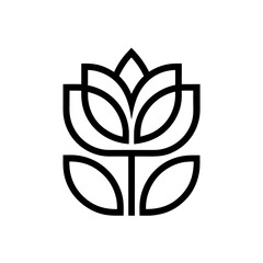 Stylized outline of a symmetrical flower on transparent background silhouette