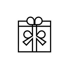 Simple line drawing of a wrapped present box on transparent background silhouette