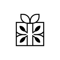 Stylized gift box with leaf design element on transparent background silhouette