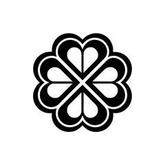 Black and white floral heart shaped symbol on transparent background silhouette