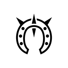 Horseshoe with spikes and circular elements on transparent background silhouette