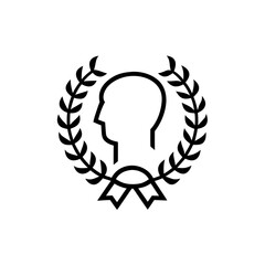Head silhouette with laurel wreath and ribbon on transparent background