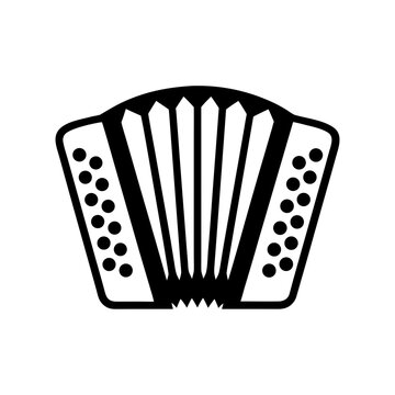 Illustration of a black and white accordion on transparent background silhouette
