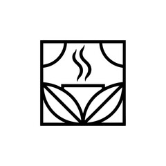 Stylized square frame with tea and leaves on transparent background silhouette