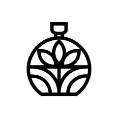 Illustration of a round bottle with floral art on transparent background silhouette