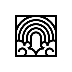 Square frame containing rainbow and clouds on transparent background silhouette