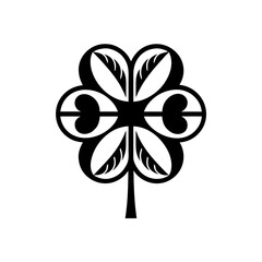 Stylized flower with six petals and stem on transparent background silhouette