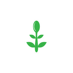 Minimalist Green Spoon and Leaf Logo Design