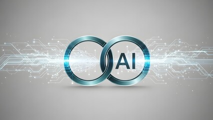 Two interconnected rings of technology with AI text, symbolizing artificial intelligence and advanced digital connectivity. 