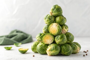 Creative Arrangement of Brussels Sprouts Resembling a Festive Tree Shape