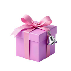 Obraz premium Elegant pink gift box with ribbon and silver bell