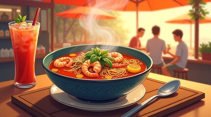 Authentic Singapore Laksa in a Traditional Ceramic Bowl