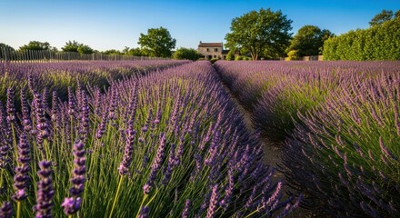 Lavender fields under clear skies beckon with promise of fragrant countryside escapades