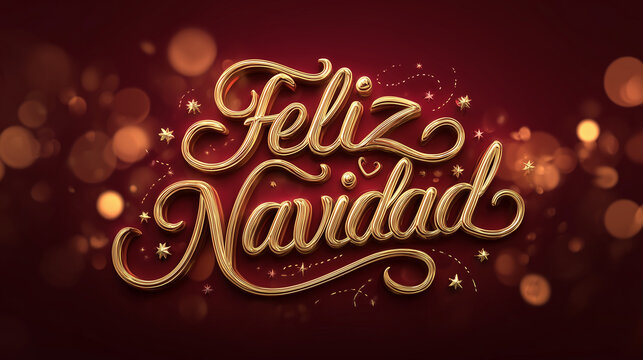 feliz navidad golden lettering on red bokeh christmas background