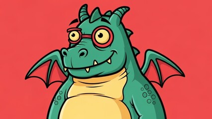 Cartoon Dragon with glasses and a mischievous expression on a vibrant background