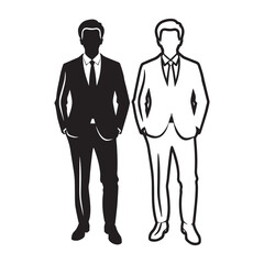 Dynamic illustration of two confident businessmen in suits ready for success and corporate leadership opportunities