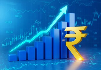 Indian Rupee Symbol Illustrates Financial Growth and Economic Success with Upward Trend Graph.