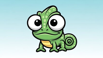 Fototapeta premium Cute cartoon chameleon with large expressive eyes set against a simple