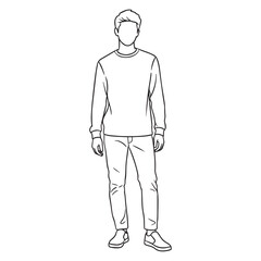 Cool casual guy wearing jeans and sweatshirt in trendy minimalist line art fashion style for blog or website asset