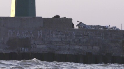 Old military lighthouse, waterfront sea, Ukraine Mariupol 2 september 2020 year