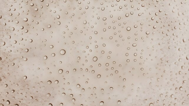 Close up photo of little water drops with contour shadow isolated on beige color background