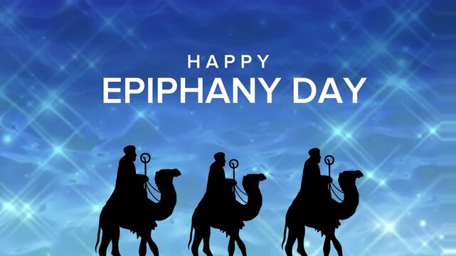 Epiphany Day Celebration with Three Kings Silhouette and Festive Blue Background