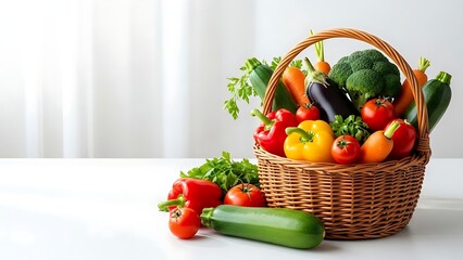 Vibrant fresh vegetables in a wicker basket for healthy diet.