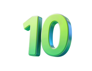 Glossy Green 3D Number 10 Isolated Object