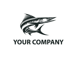 Obraz premium Barracuda head silhouette shaped as a sharp black vector emblem design. Wildlife icon concept