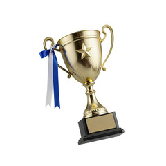 Fototapeta premium Golden Award Trophy with Blue and White Ribbon