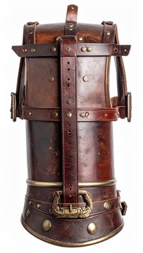 Dark brown leather arm bracer, intricate straps