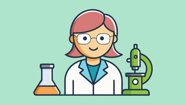 A woman scientist with lab coat and microscope in science