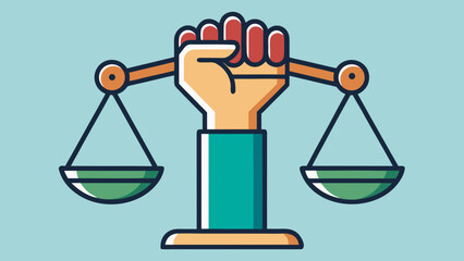 A fist holding scales representing justice and equality