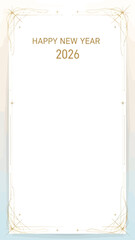 Elegant New Year 2026 card with gold frame and text.