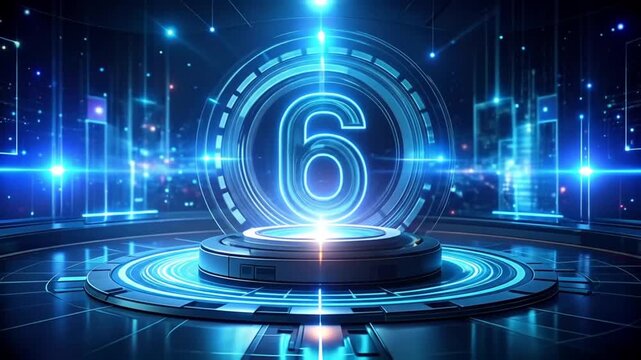 Futuristic Countdown: Number Six in Neon Glow