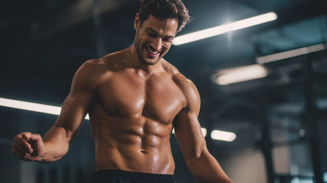 Muscular man showing well-defined abs in a gym setting