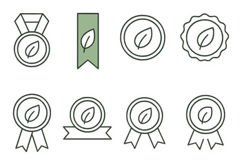 Eco-friendly badge icons with leaf design on gradient background