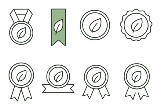 Eco-friendly badge icons with leaf design on gradient background