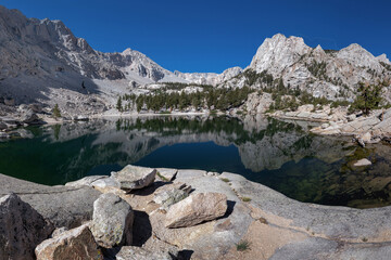 Granite Foreground and Clear Reflection at Lone Pine Lake, California