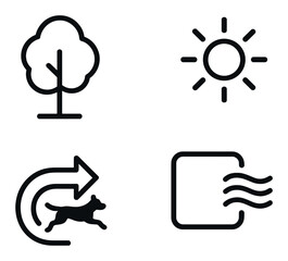 Eco-friendly symbols: tree, sun, recycling, and air quality icons