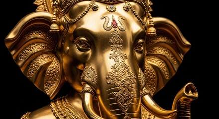 Intricate golden representation of divinity adorned with detailed traditional ornamentation