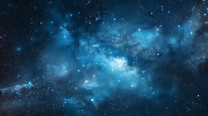 Naklejka premium Vibrant blue nebula with glowing stars in deep space