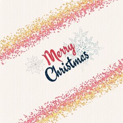 The text Merry Christmas with stylized snowflake and poinsettia flower illustrations on a textured light colored paper.