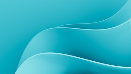 Abstract wavy curved 3d render. Turquoise soft layers of plastic with lines, folds, ruffles. Modern wallpaper, texture pattern.