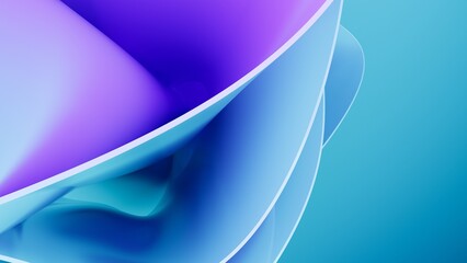 Abstract wavy curved 3d render. Blue and violet soft layers of plastic with lines, folds, ruffles. Modern wallpaper, texture pattern.
