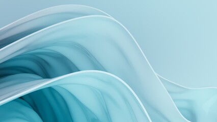 Abstract wavy curved 3d render. Turquoise soft layers of plastic with lines, folds, ruffles. Modern wallpaper, texture pattern.