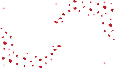 Beautiful flowing wave of red rose petals scattered accross clean background. Ideal for romantic designs, greeting cards, invitations, posters, valentine`s layouts, and elegant decorative projects.