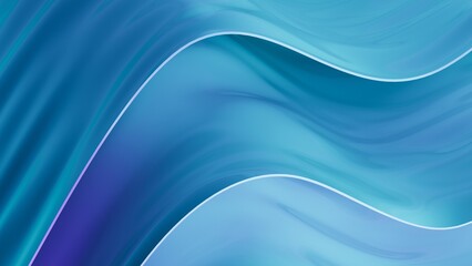 Abstract wavy curved 3d render. Blue soft layers of plastic with lines, folds, ruffles. Modern wallpaper, texture pattern.