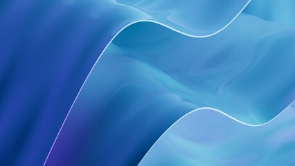 Abstract wavy curved 3d render. Blue soft layers of plastic with lines, folds, ruffles. Modern wallpaper, texture pattern.