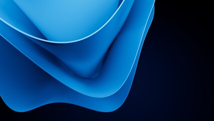 Abstract wavy curved 3d render. Blue soft layers of plastic with lines, folds, ruffles. Modern wallpaper, texture pattern.
